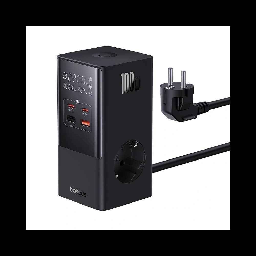 Nabíjecí stanice Baseus PowerCombo Tower 100W 2xAC, 2xUSB-A + 2x USB-C 1,5m černá - 3