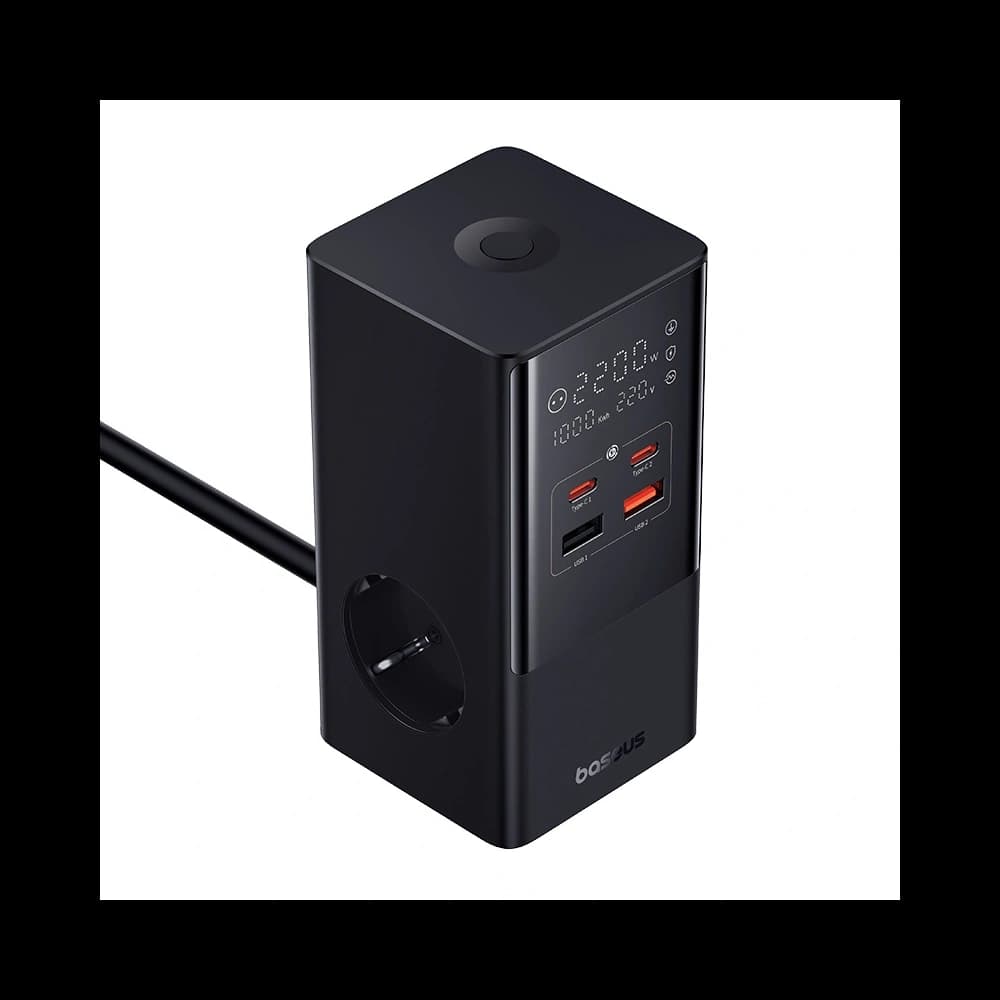 Nabíjecí stanice Baseus PowerCombo Tower 100W 2xAC, 2xUSB-A + 2x USB-C 1,5m černá - 4