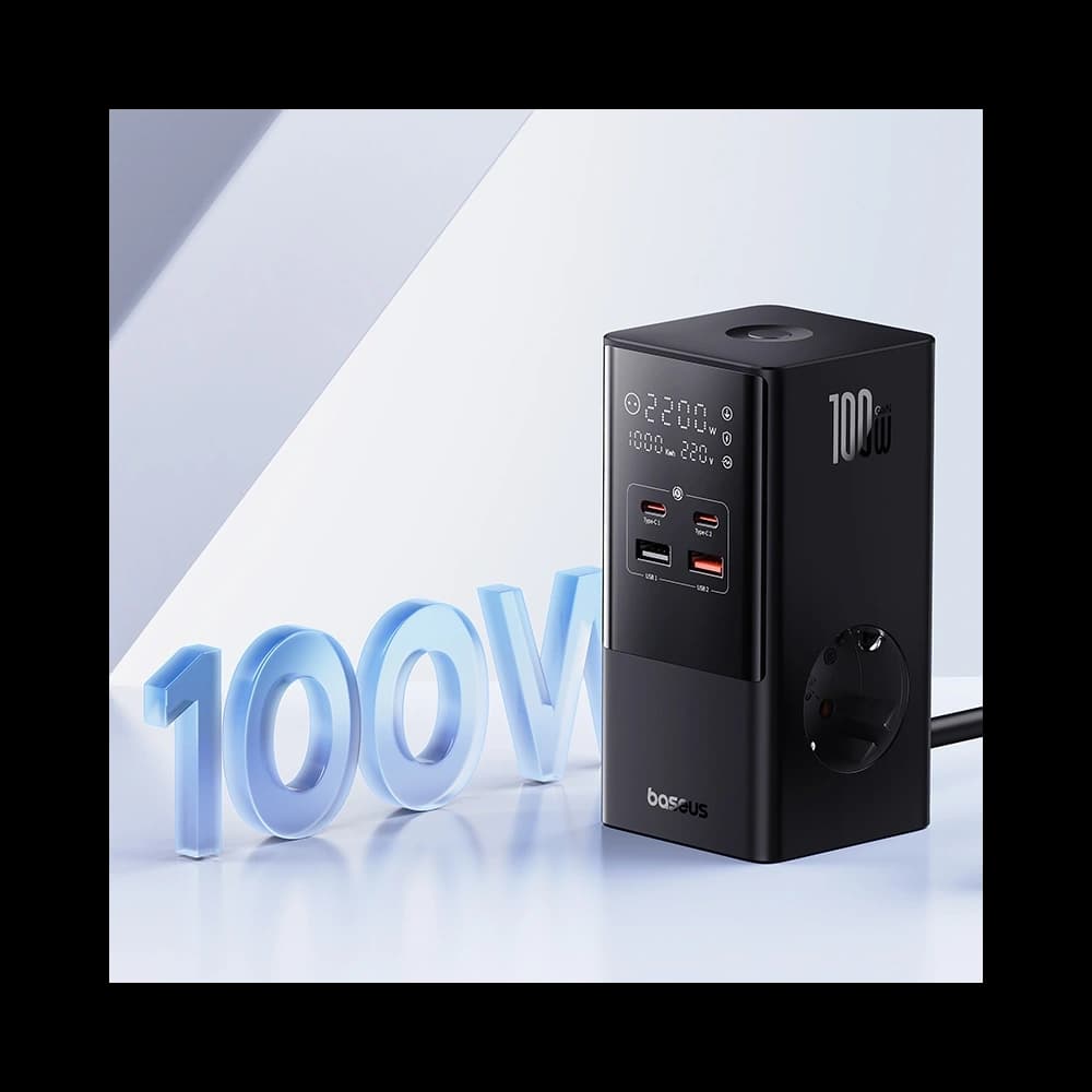 Nabíjecí stanice Baseus PowerCombo Tower 100W 2xAC, 2xUSB-A + 2x USB-C 1,5m černá - 9