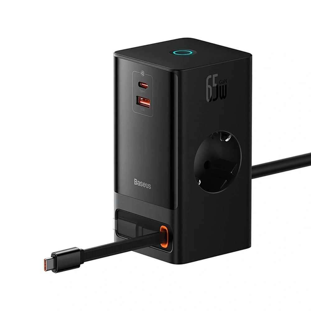 Nabíjecí stanice Baseus PowerCombo 65W 1,5m 2xAC, USB-A, USB-C + kabel USB-C černá - 2