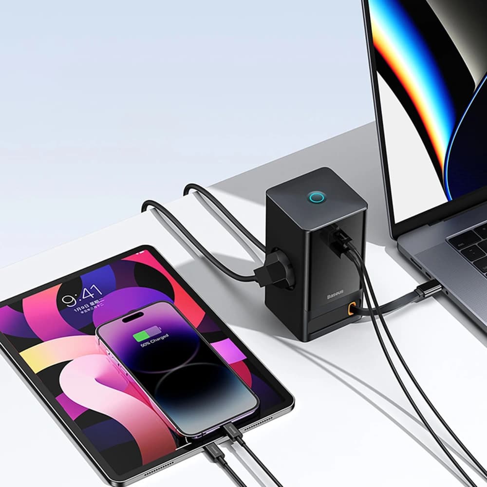 Nabíjecí stanice Baseus PowerCombo 65W 1,5m 2xAC, USB-A, USB-C + kabel USB-C černá - 7