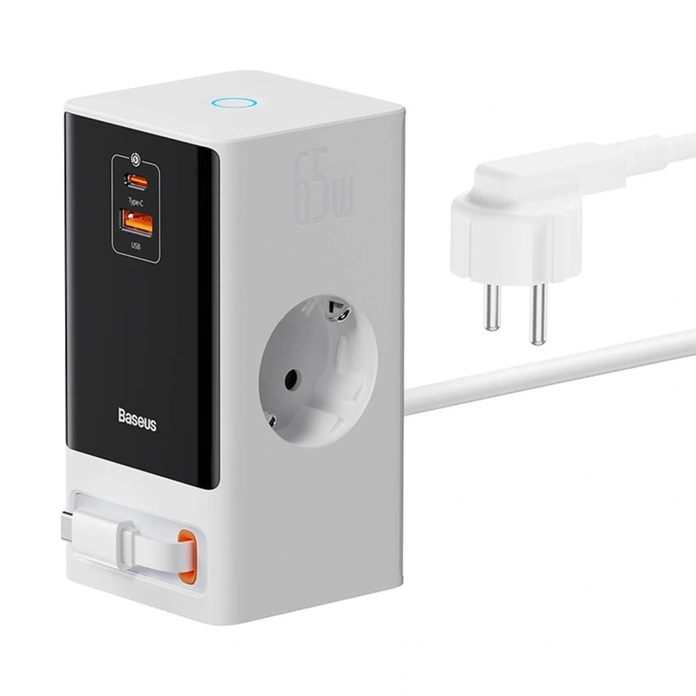 Nabíjecí stanice Baseus PowerCombo 65W 1,5m 2xAC, USB-A, USB-C + kabel USB-C bílá - 1