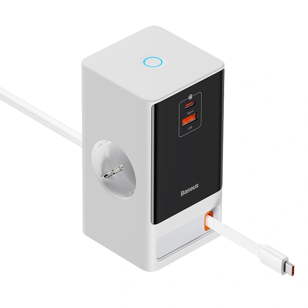 Nabíjecí stanice Baseus PowerCombo 65W 1,5m 2xAC, USB-A, USB-C + kabel USB-C bílá - 2