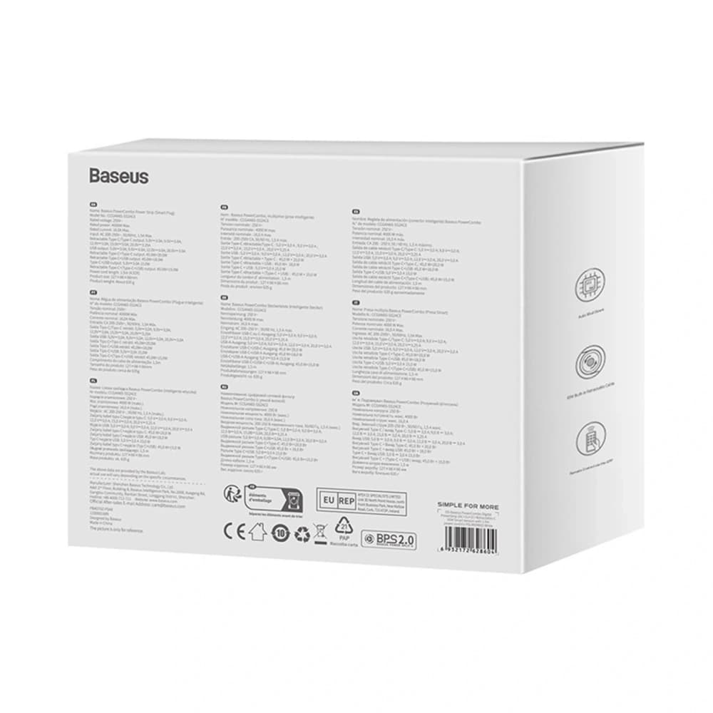 Nabíjecí stanice Baseus PowerCombo 65W 1,5m 2xAC, USB-A, USB-C + kabel USB-C bílá - 7