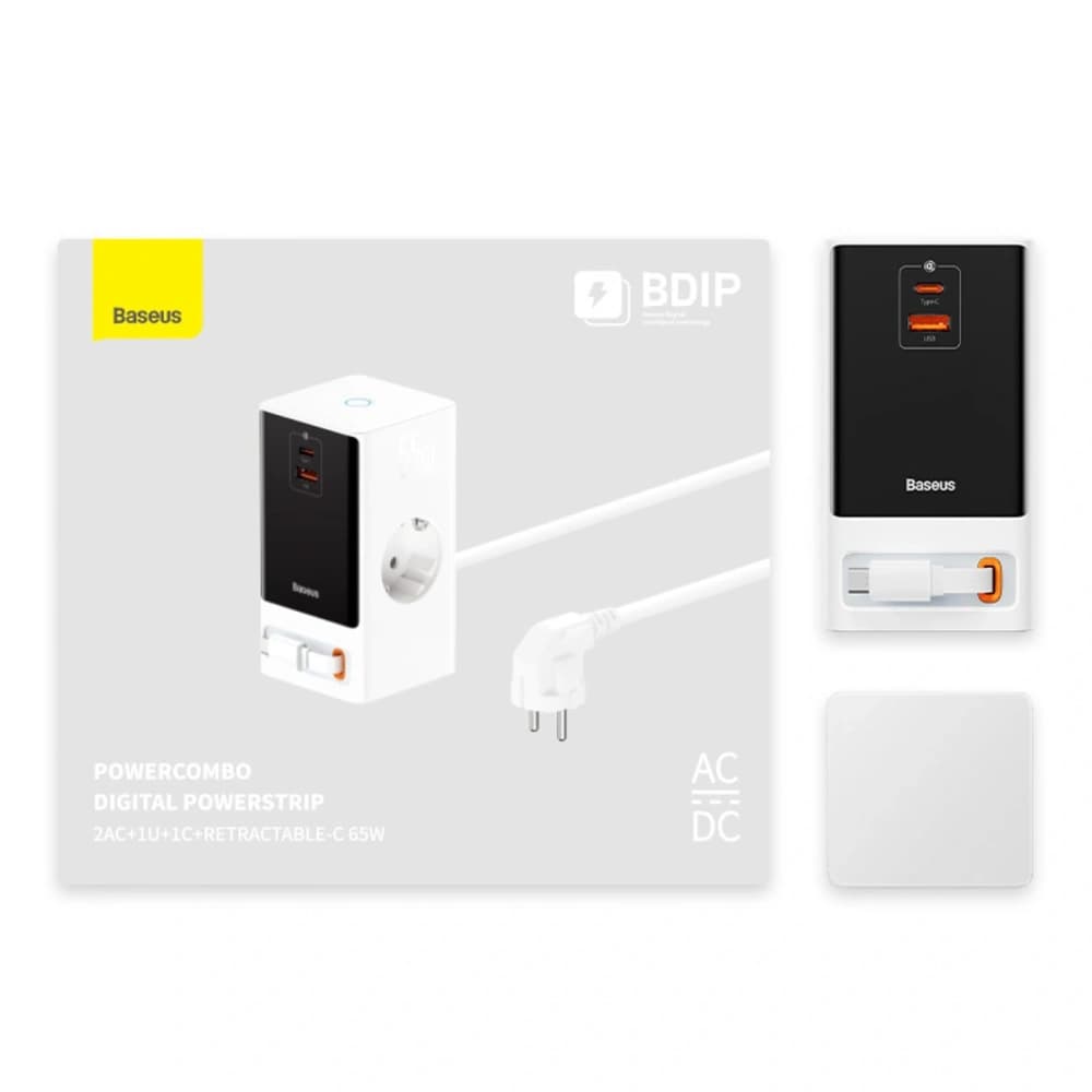 Nabíjecí stanice Baseus PowerCombo 65W 1,5m 2xAC, USB-A, USB-C + kabel USB-C bílá - 8