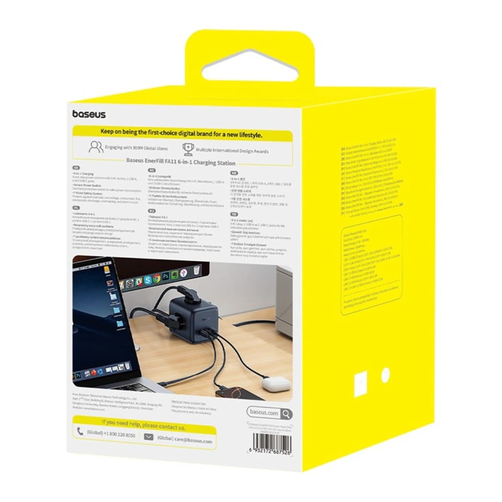Kostka / napájecí lišta Baseus EnerFill FA11 AC / USB-A 18W, USB-C 67W, 3xAC 1.5m černá - 9