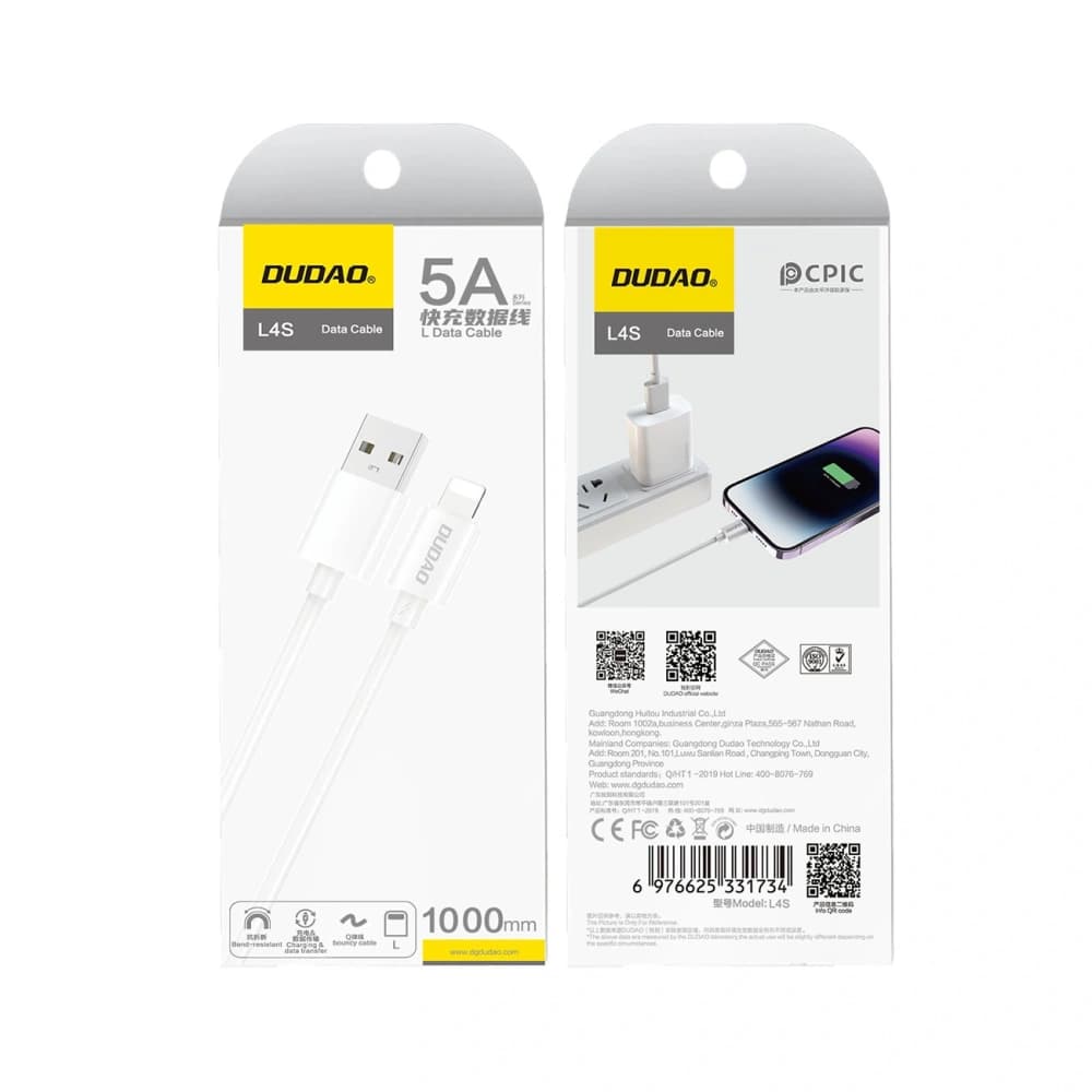 Dudao L4SL USB-A / Lightning 2A 1m white cable - 2