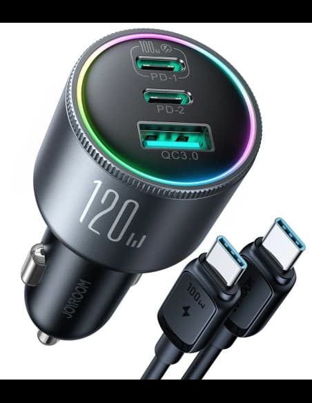 Joyroom JR-CCN07 Car Charger 120W 2xUSB-C, USB-A + 100W USB-C Cable Dark Gray