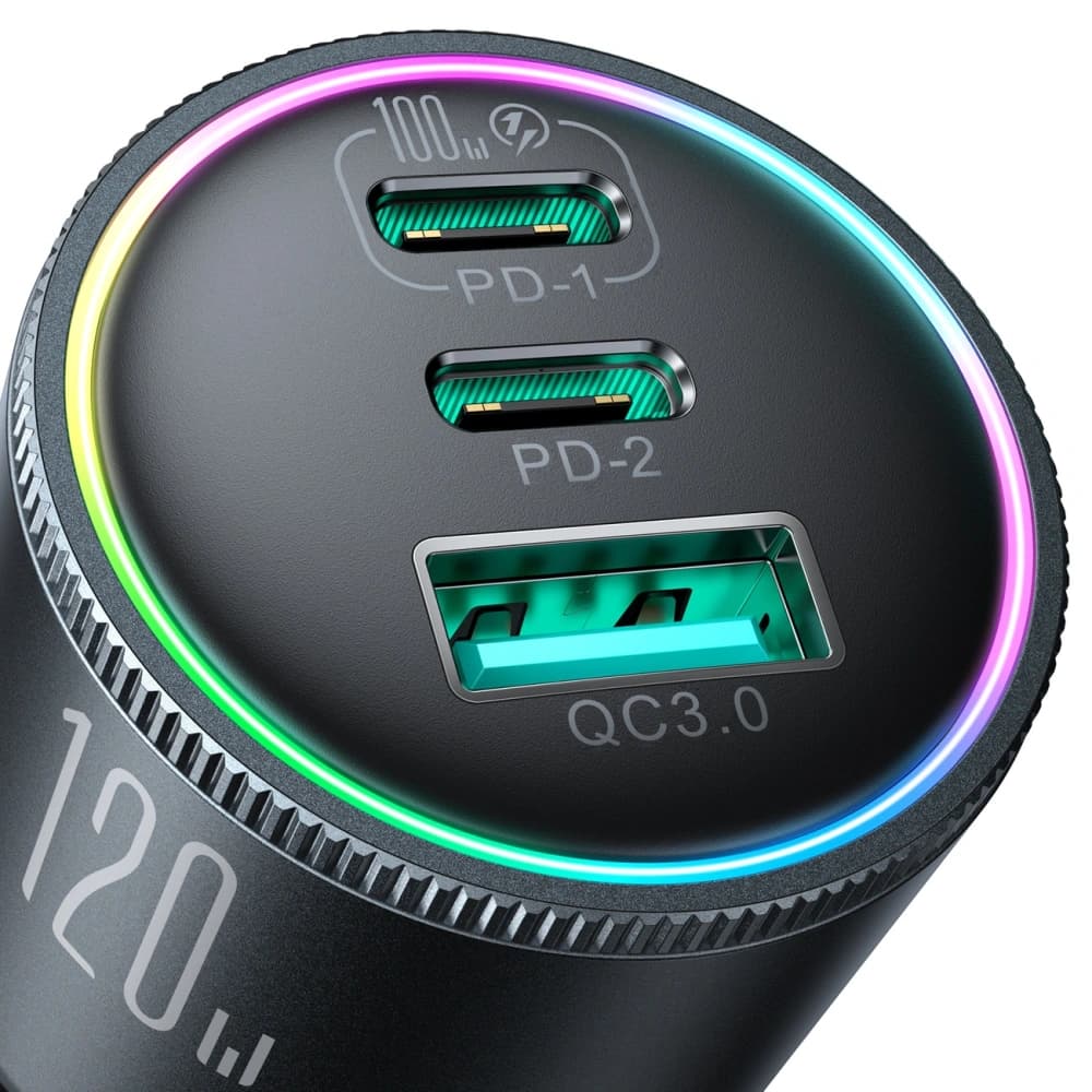 Automobilová nabíječka Joyroom JR-CCN07 120W 2xUSB-C, USB-A + kabel USB-C 100W tmavě šedá - 4