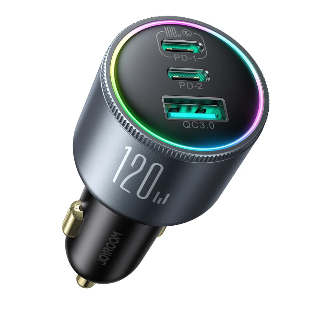 Automobilová nabíječka Joyroom JR-CCN07 120W 2xUSB-C, USB-A + kabel USB-C 100W tmavě šedá - 10