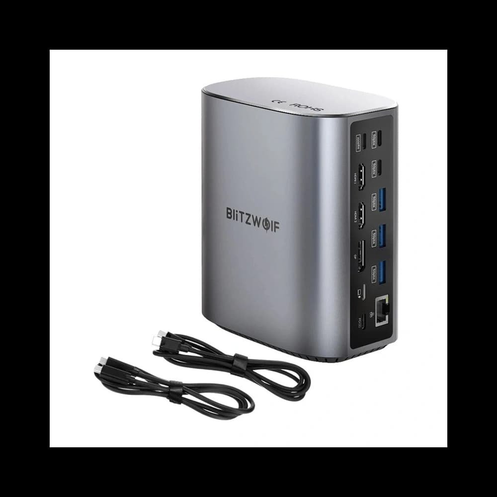 Blitzwolf BW-TH15 17 az 1-ben dokkoló állomás 2xHDMI+DisplayPort+4xUSB-C+3xUSB-A 3.0+USB-A 3.1+USB-C 3.2+USB-C PD+RJ45+micro SD+SD+3.5mm - 2