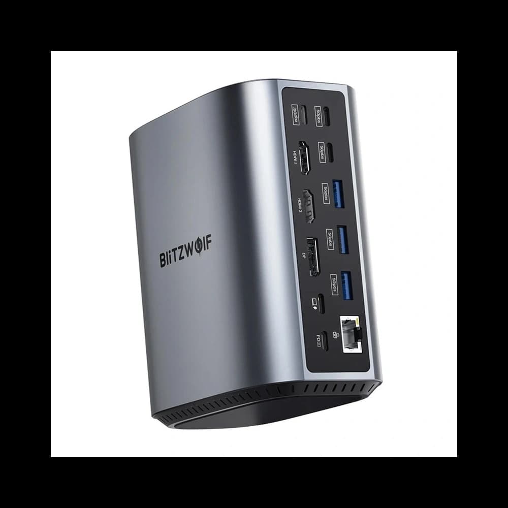 Blitzwolf BW-TH15 17 az 1-ben dokkoló állomás 2xHDMI+DisplayPort+4xUSB-C+3xUSB-A 3.0+USB-A 3.1+USB-C 3.2+USB-C PD+RJ45+micro SD+SD+3.5mm - 3