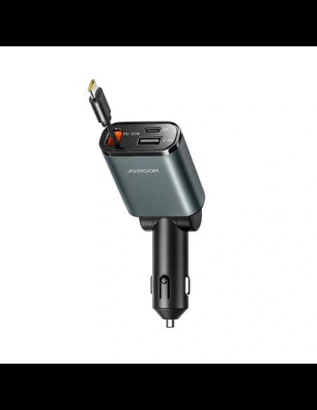 Joyroom JR-CCL07 3-in-1 car charger with built-in USB-C cable dark gray