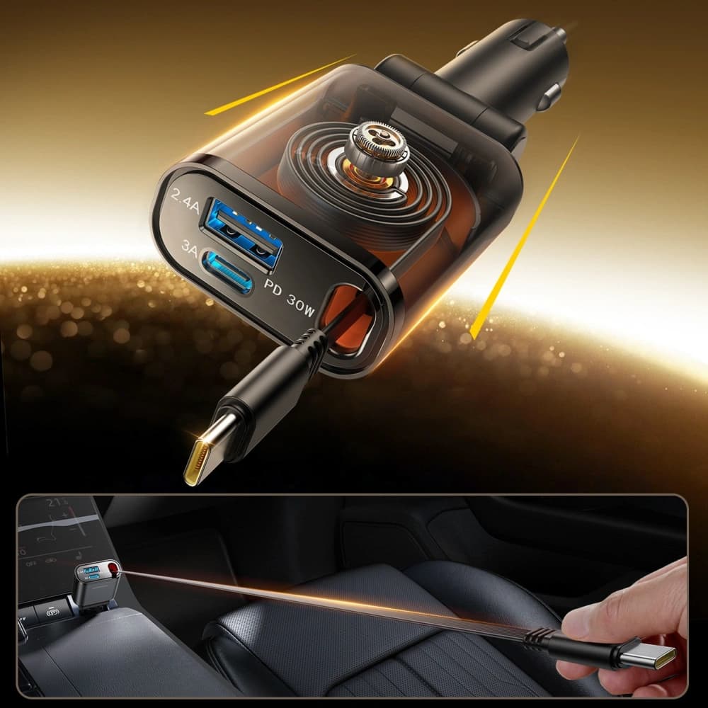 Joyroom JR-CCL07 3-in-1 car charger with built-in USB-C cable dark gray - 2