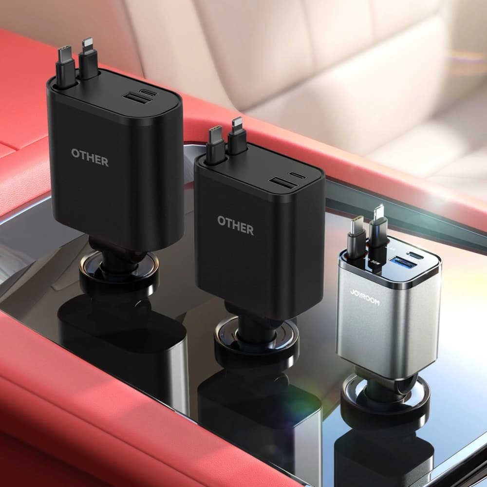 Încărcător auto Joyroom JR-CCL05 30W 4 în 1 cu cabluri integrate USB-C, Lightning, gri închis - 2
