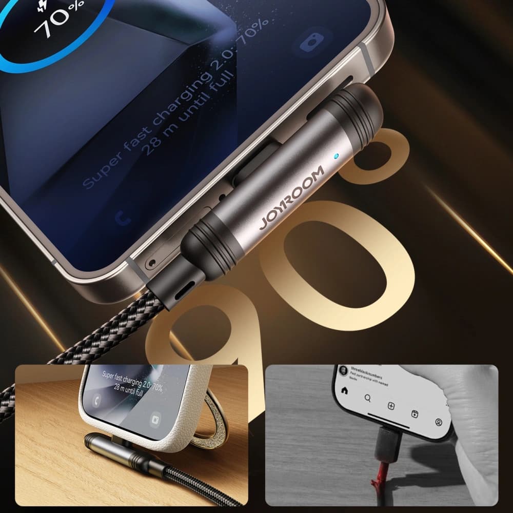 Joyroom S-A56 EnjoyX sorozat 90° USB-A / USB-C 3A 1,2m fekete kábel - 4