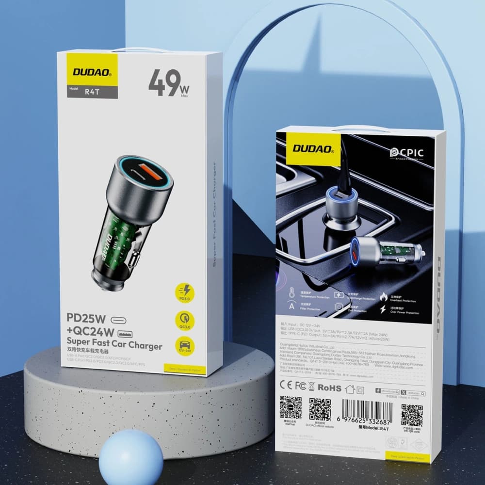Dudao R4T 25W USB-A, USB-C autós töltő szürke - 9