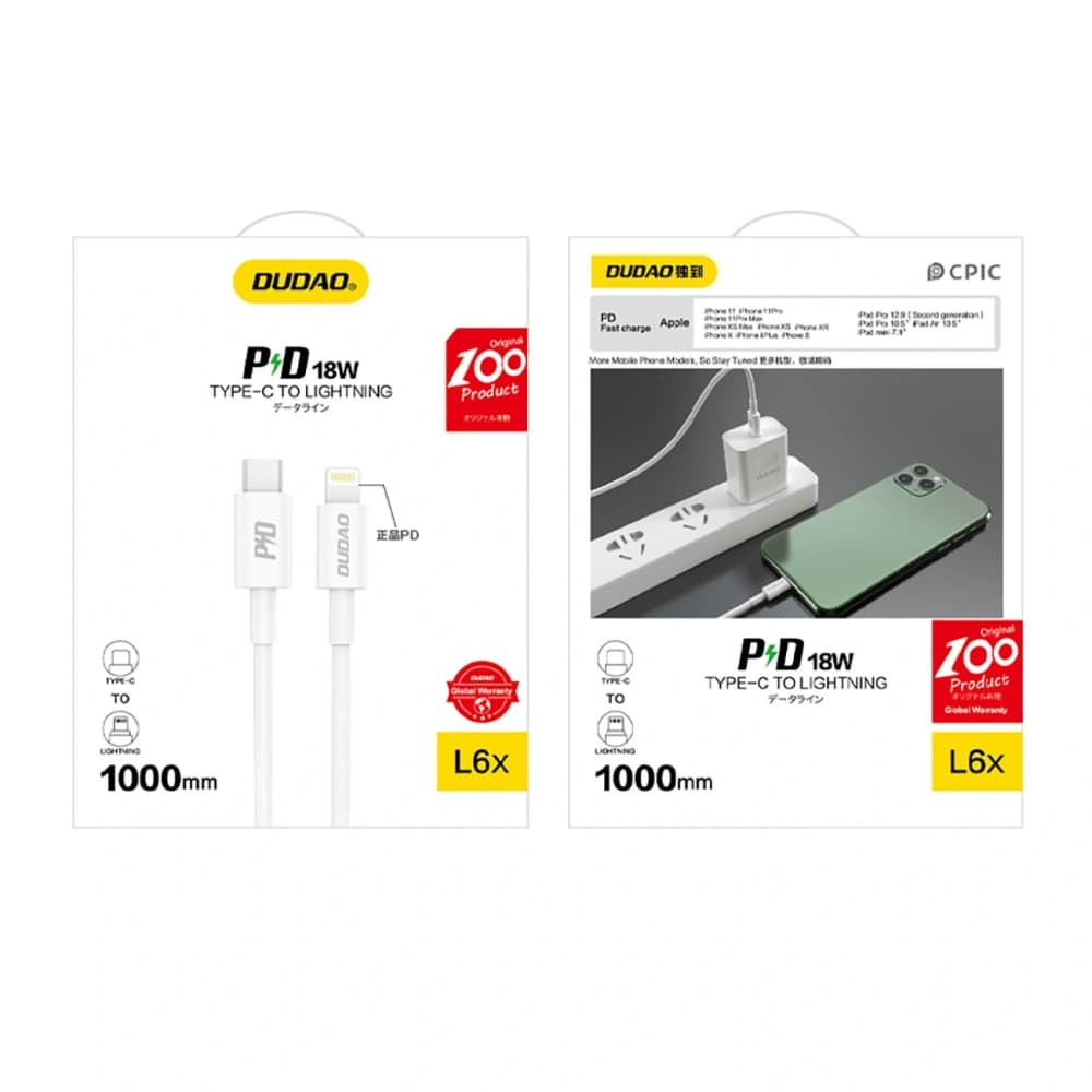 Cablu Dudao L6X USB-C / Lightning PD 20W 1m alb - 3