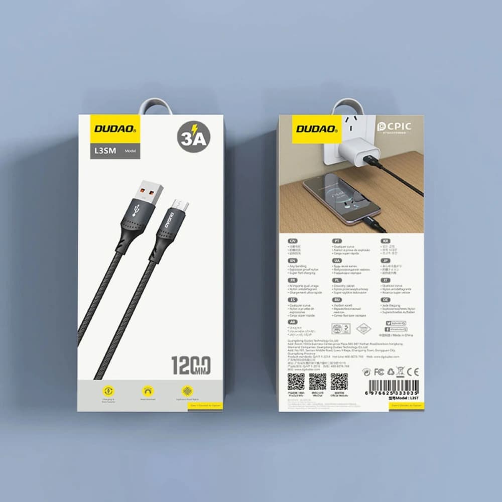 Kabel v opletu Dudao L3SM USB-A / MicroUSB 3A 1,2m černý - 6