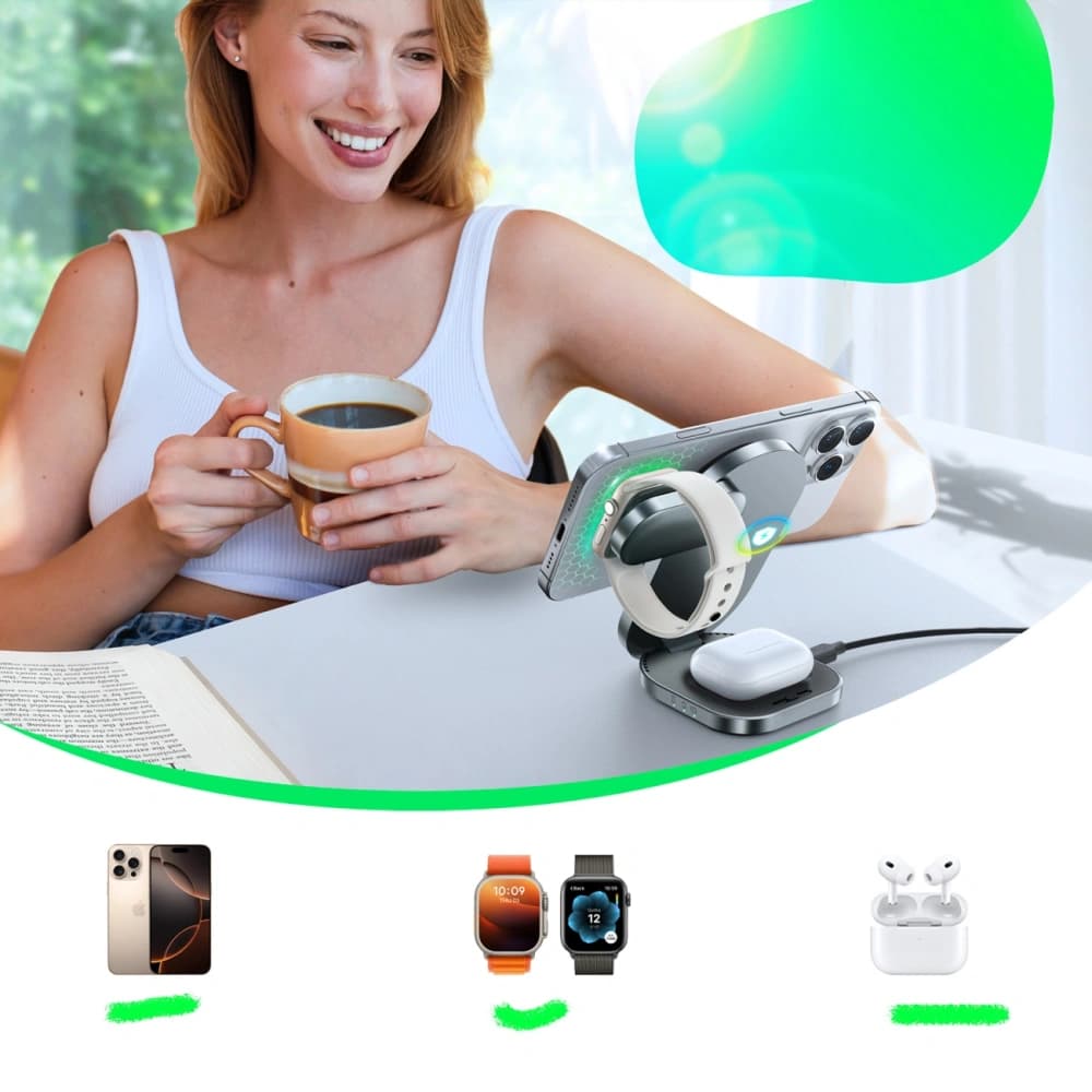 Încărcătorul inductiv Joyroom JR-W17 Qi 3w1 pentru telefon / smartwatch / căști negru - 4