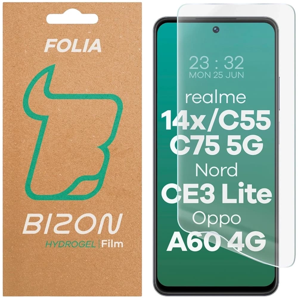 Folie hidrogel pentru ecran Bizon Glass Hydrogel Front pentru Realme 14x 5G / C55 / C75 / OnePlus Nord CE 3 Lite / Oppo A60 4G - 1