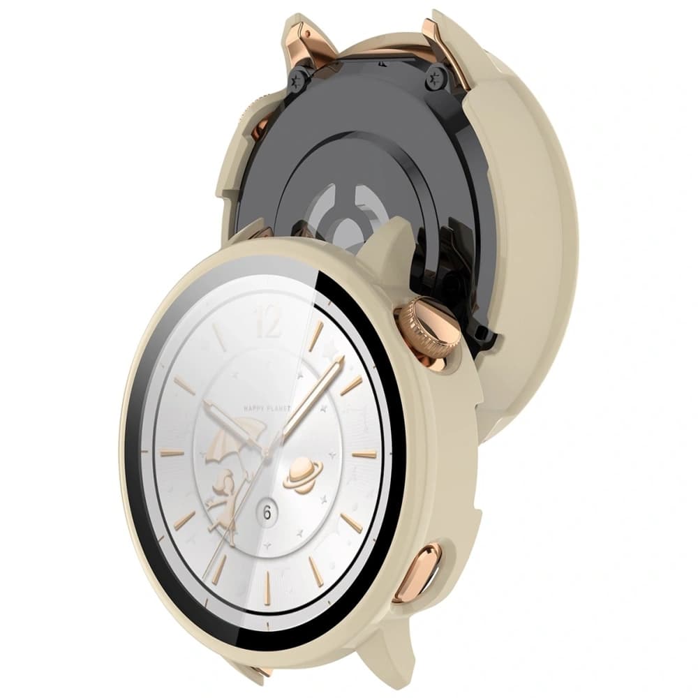 Etui mit Glas für die Uhr Bizon Case+Glass Watch für OnePlus Watch 3 43mm beige - 1