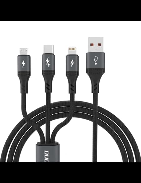 Dudao L3E 3w1 60W USB-A / MicroUSB, USB-C, Lightning 1.2m fekete kábel