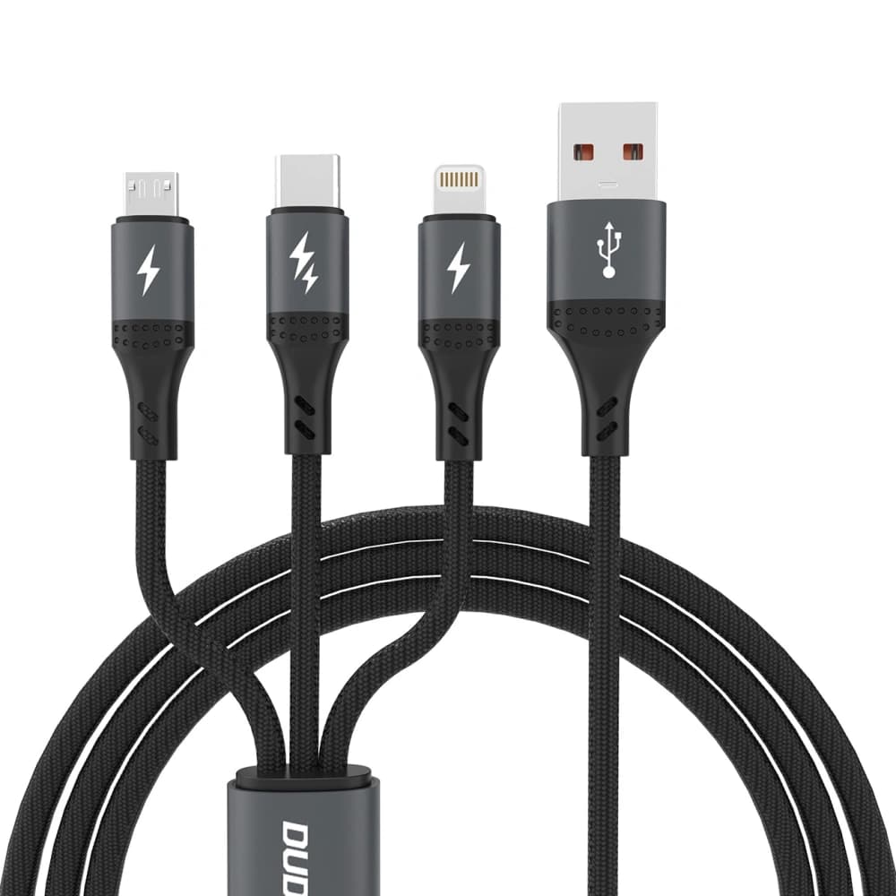 Dudao L3E 3w1 60W USB-A / MicroUSB, USB-C, Lightning 1.2m fekete kábel - 1