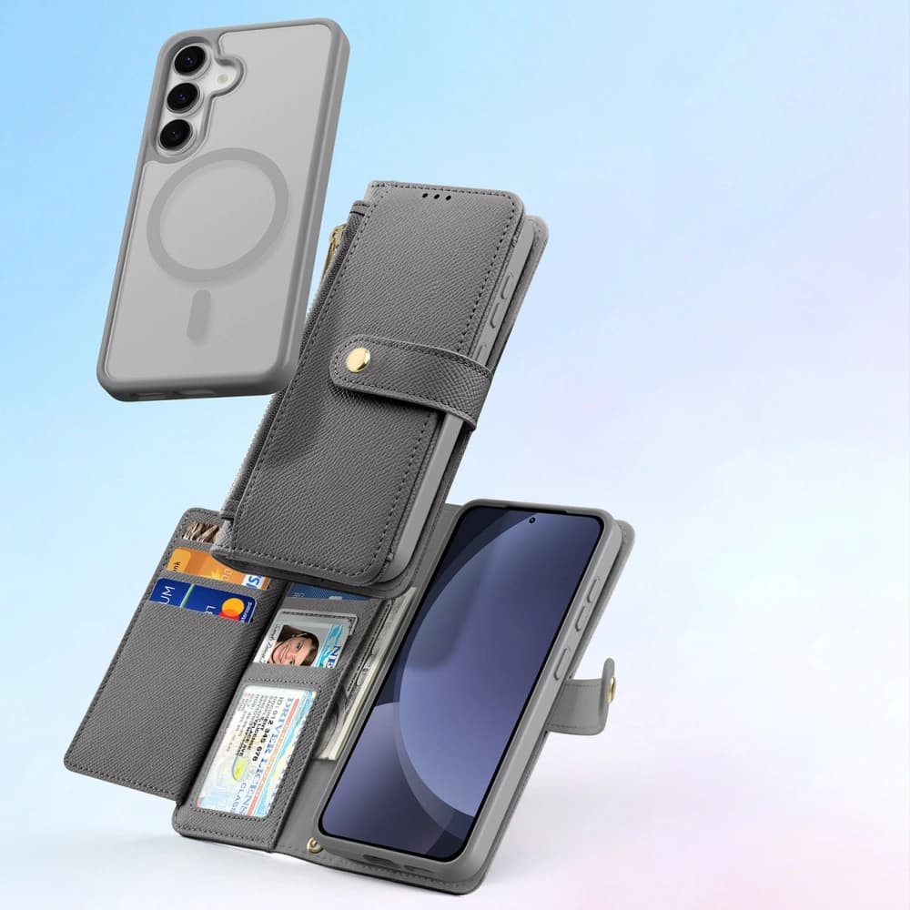 Husa cu clapetă Dux Ducis Lawa pentru Samsung Galaxy S25 cu portofel magnetic detașabil gri - 10