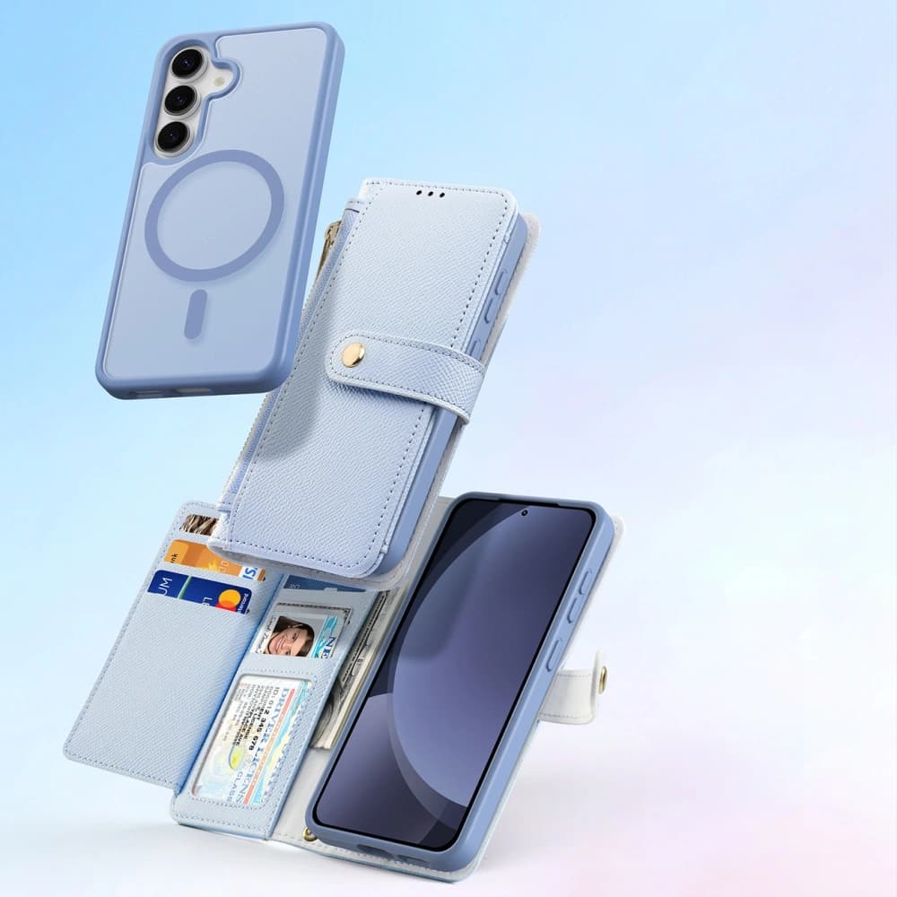 Etui cu clapetă Dux Ducis Lawa pentru Samsung Galaxy S25 cu portofel magnetic detașabil albastru - 10