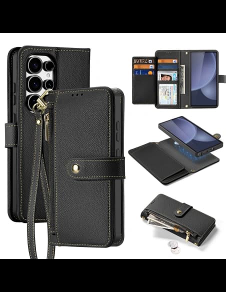 Dux Ducis Lawa Flip Case for Samsung Galaxy S25 Ultra with Detachable Magnetic Wallet Black