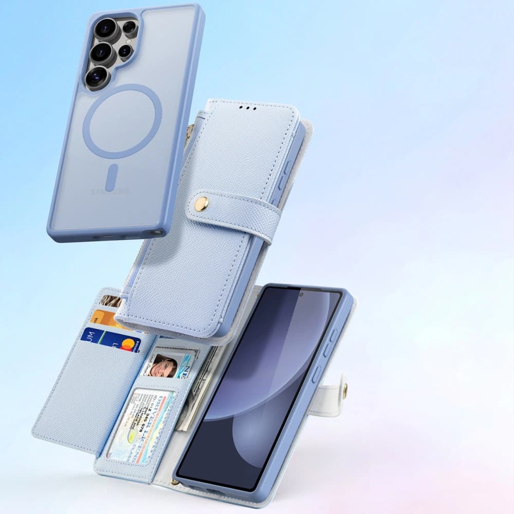 Etui cu clapetă Dux Ducis Lawa pentru Samsung Galaxy S25 Ultra cu portofel magnetic detașabil, albastru - 10