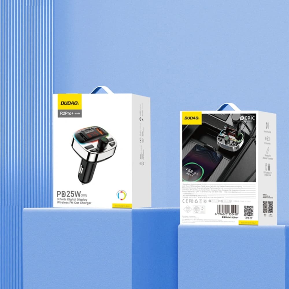 Transmitter Dudao R2 PRO+ 2xUSB-A, USB-C PD 25W Bluetooth 5.3 RGB černá-stříbrná - 7