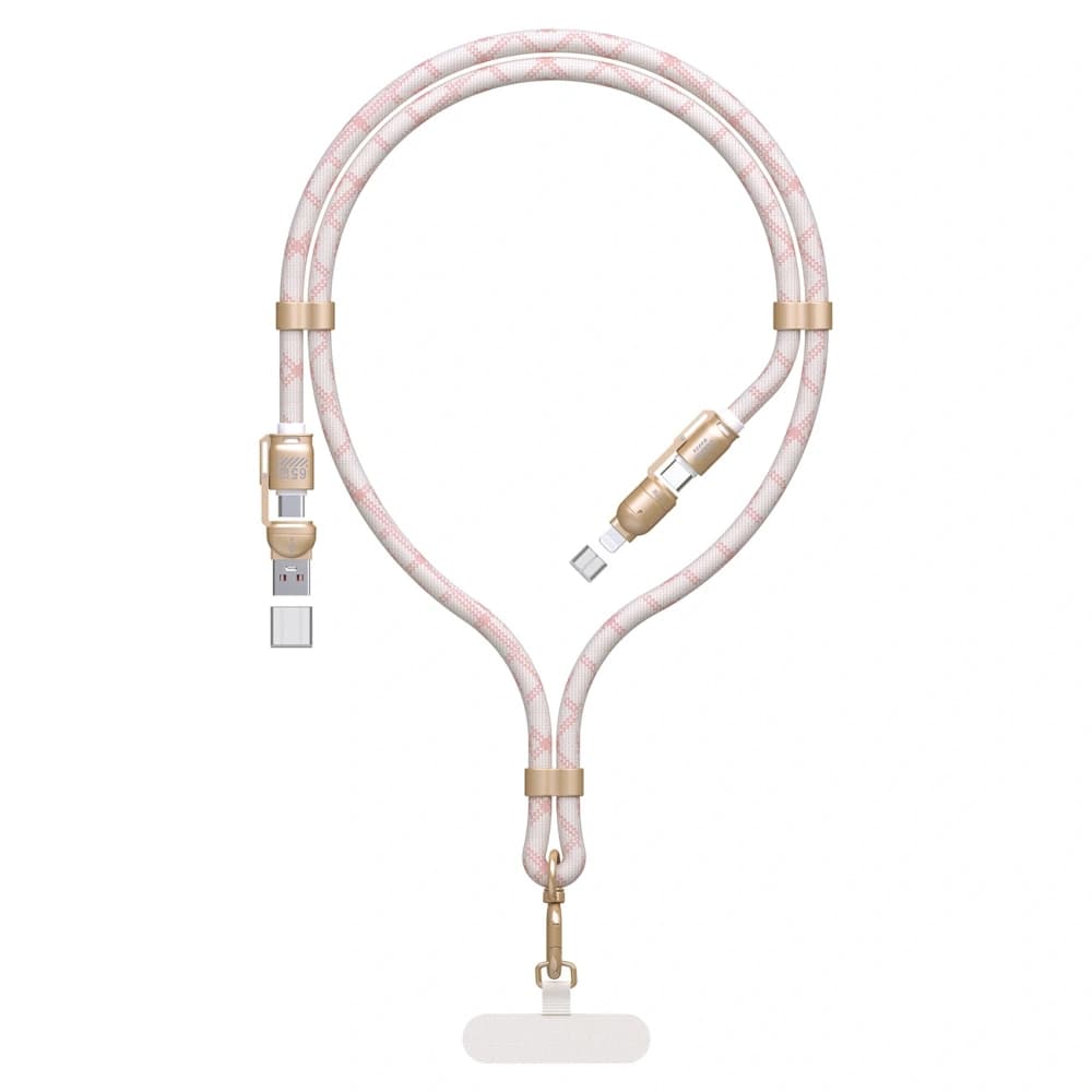 Dudao L20MAX 4-in-1 Cable with Lanyard USB-A / USB-C 65W, USB-C / Lightning 27W PD QC 1.5m Pink - 1