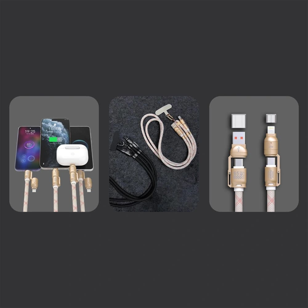 Dudao L20MAX 4-in-1 Cable with Lanyard USB-A / USB-C 65W, USB-C / Lightning 27W PD QC 1.5m Pink - 2