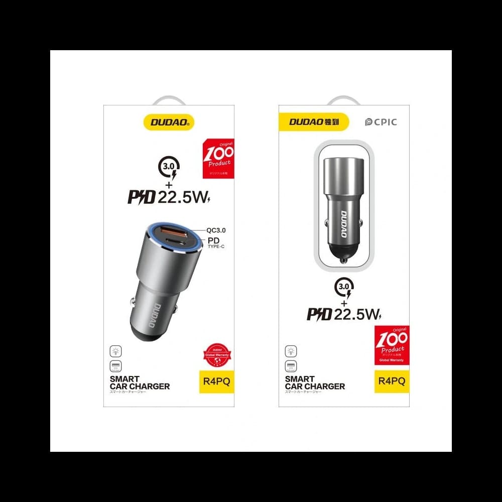 Dudao R4PQ Car Charger USB-A, USB-C Power Delivery Quick Charge 22.5W gray - 5