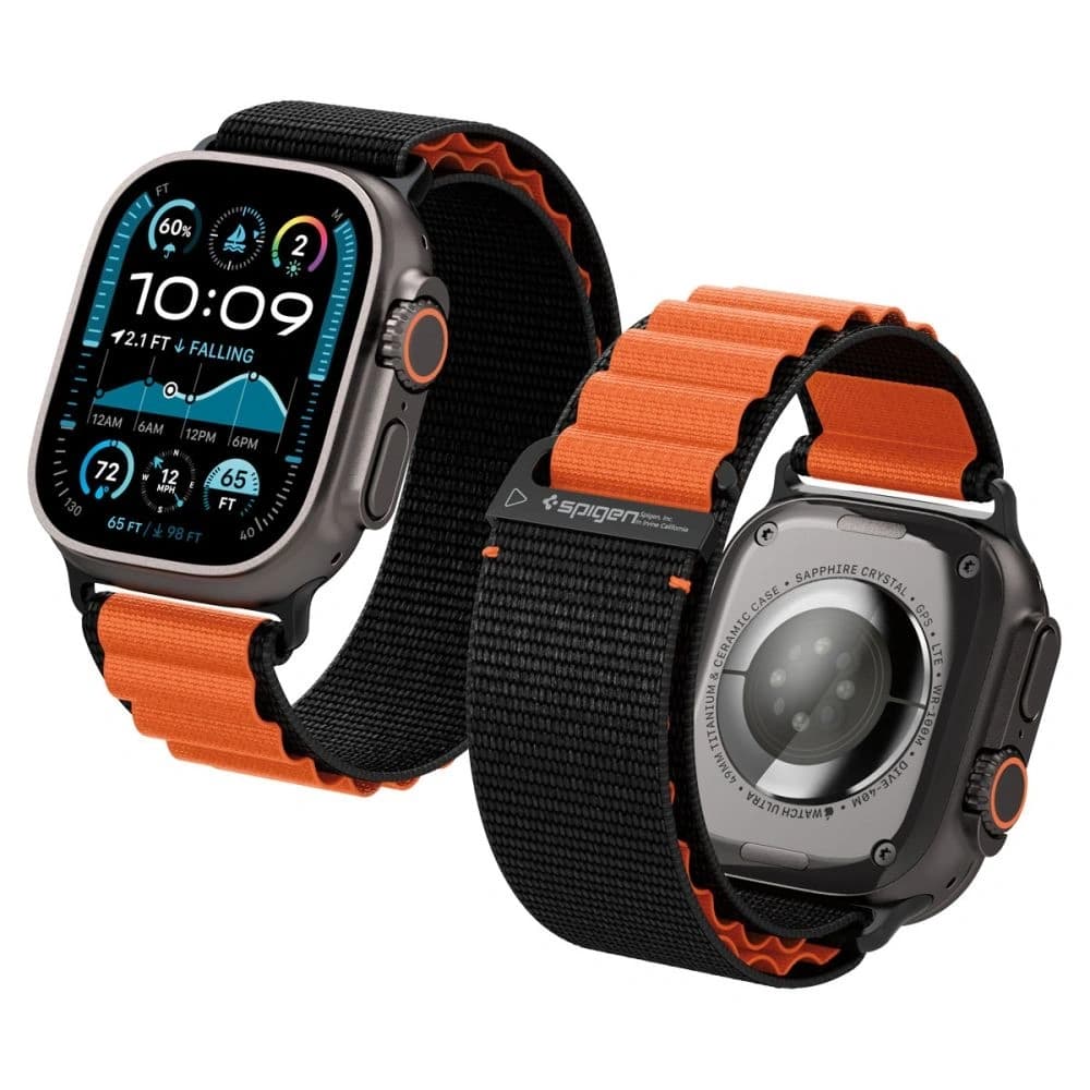 Spigen WBF1 Pásek Apple Watch 6/7/8/9/10/SE/Ultra 1/2 44/45/46/49mm Černá/oranžová - 1