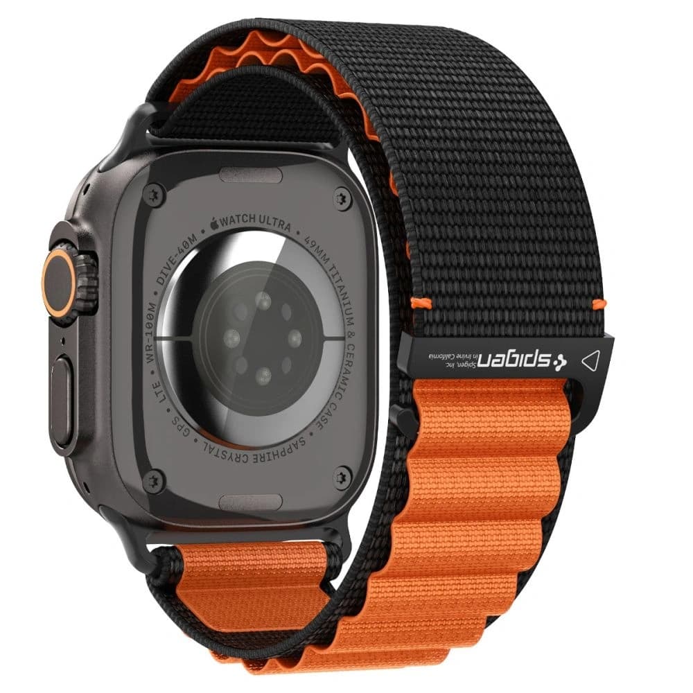 Spigen WBF1 Pásek Apple Watch 6/7/8/9/10/SE/Ultra 1/2 44/45/46/49mm Černá/oranžová - 2