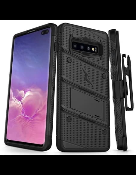 Zizo Bolt Cover - Case for Samsung Galaxy S10+ & Kickstand and Holster (Black/Black)