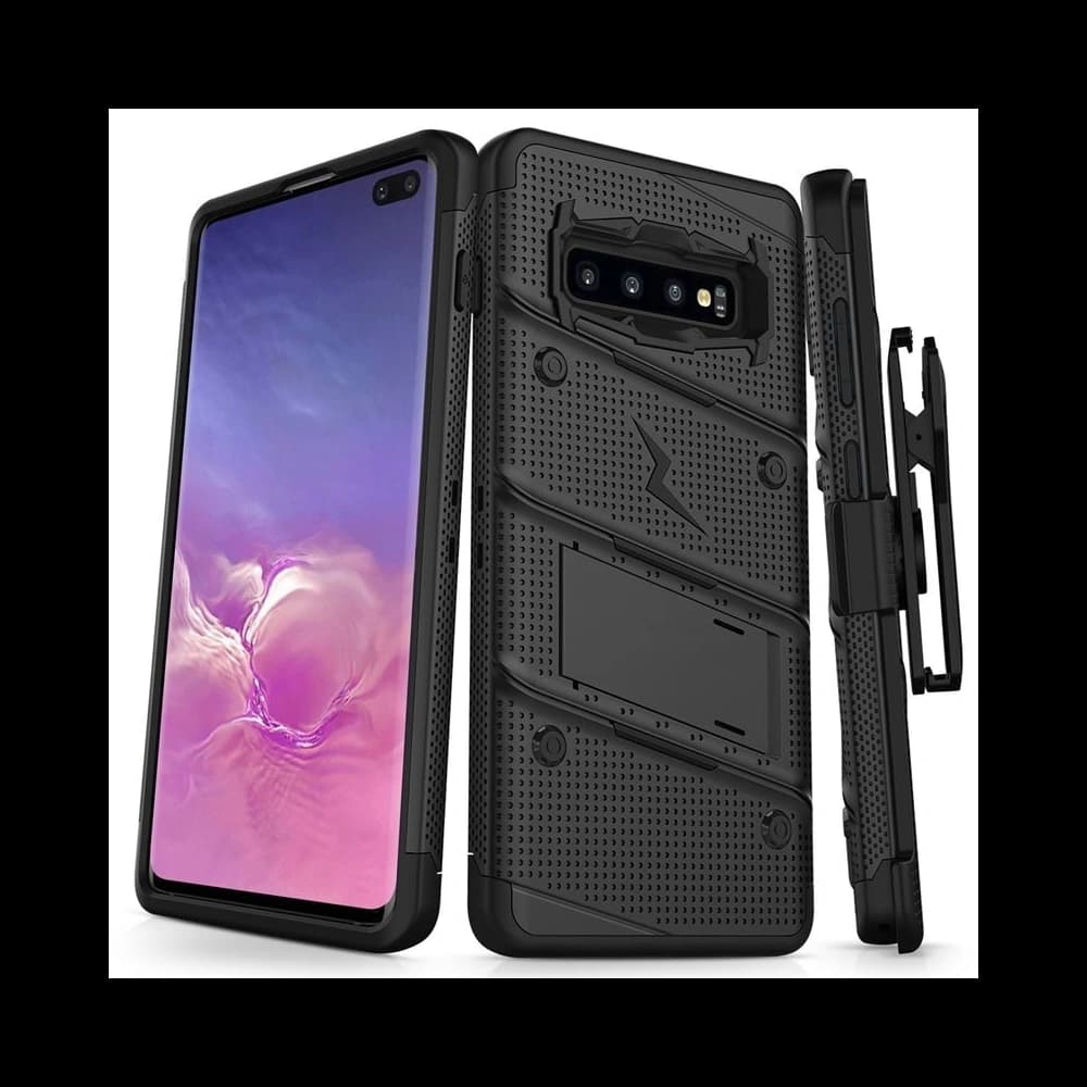 Zizo Bolt Cover - Case for Samsung Galaxy S10+ & Kickstand and Holster (Black/Black) - 1