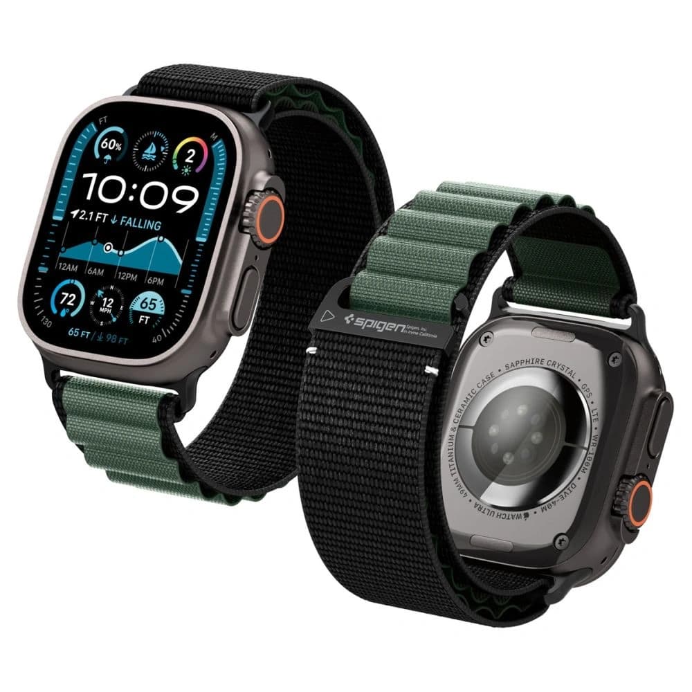 Spigen WBF1 Pásek Apple Watch 6/7/8/9/10/SE/Ultra 1/2 44/45/46/49mm Černá/zelená - 1