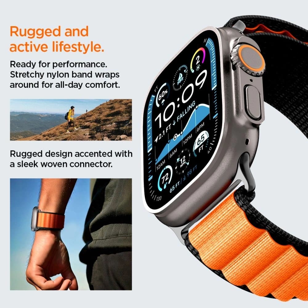 Spigen WBF1 Pásek Apple Watch 6/7/8/9/10/SE/Ultra 1/2 44/45/46/49mm Černá/oranžová - 16