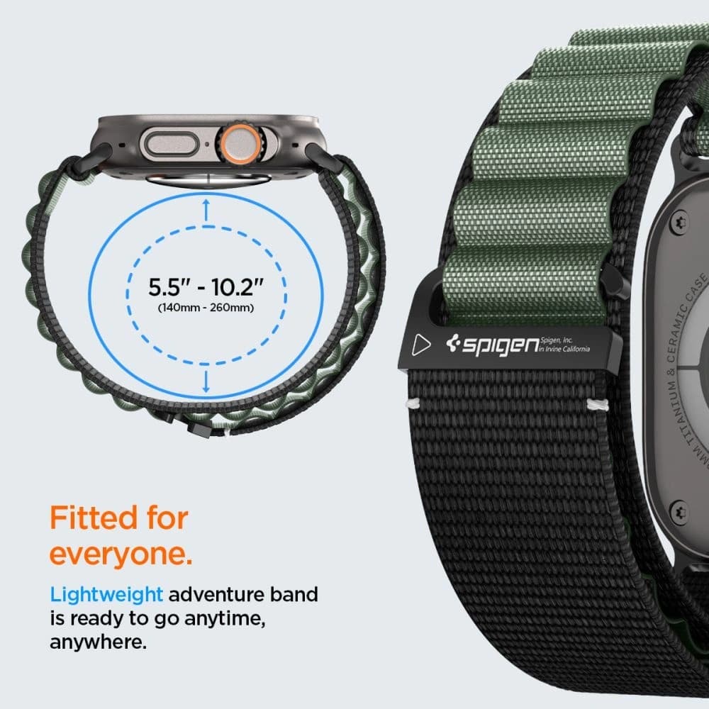 Spigen WBF1 Pásek Apple Watch 6/7/8/9/10/SE/Ultra 1/2 44/45/46/49mm Černá/zelená - 12