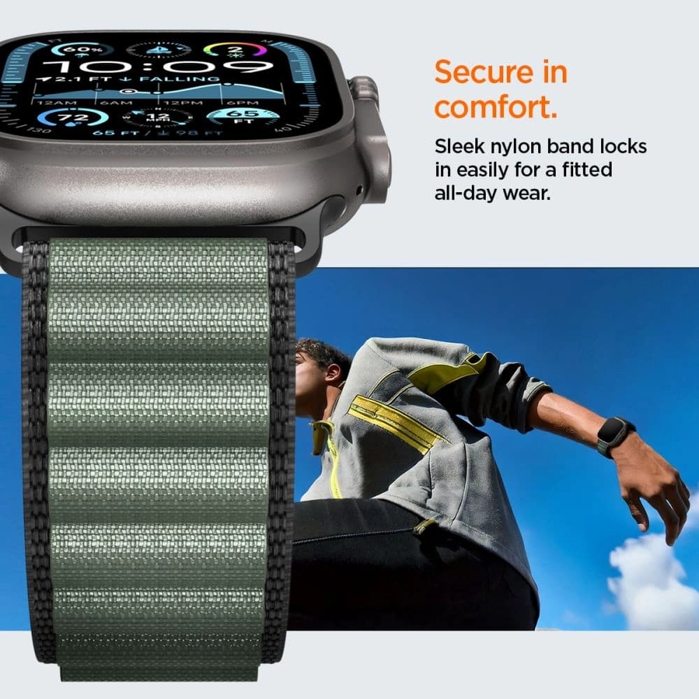 Spigen WBF1 Pásek Apple Watch 6/7/8/9/10/SE/Ultra 1/2 44/45/46/49mm Černá/zelená - 13