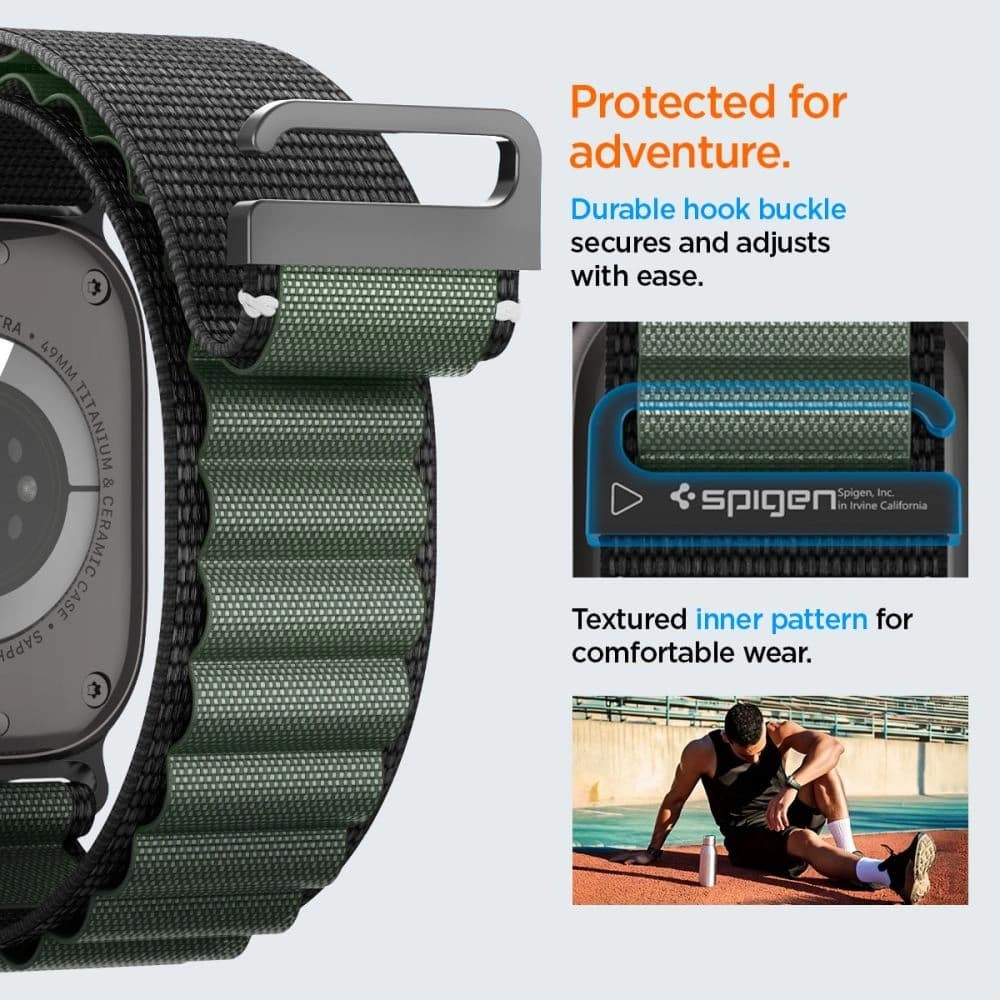 Spigen WBF1 Pásek Apple Watch 6/7/8/9/10/SE/Ultra 1/2 44/45/46/49mm Černá/zelená - 14