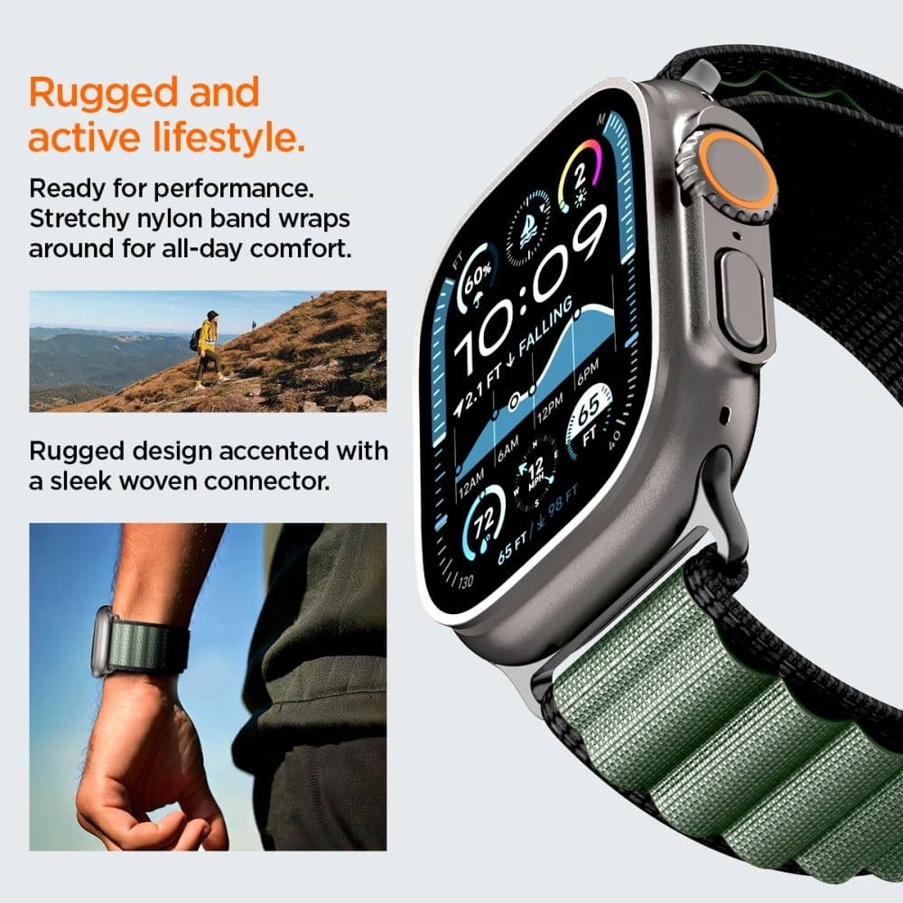 Spigen WBF1 Pásek Apple Watch 6/7/8/9/10/SE/Ultra 1/2 44/45/46/49mm Černá/zelená - 16