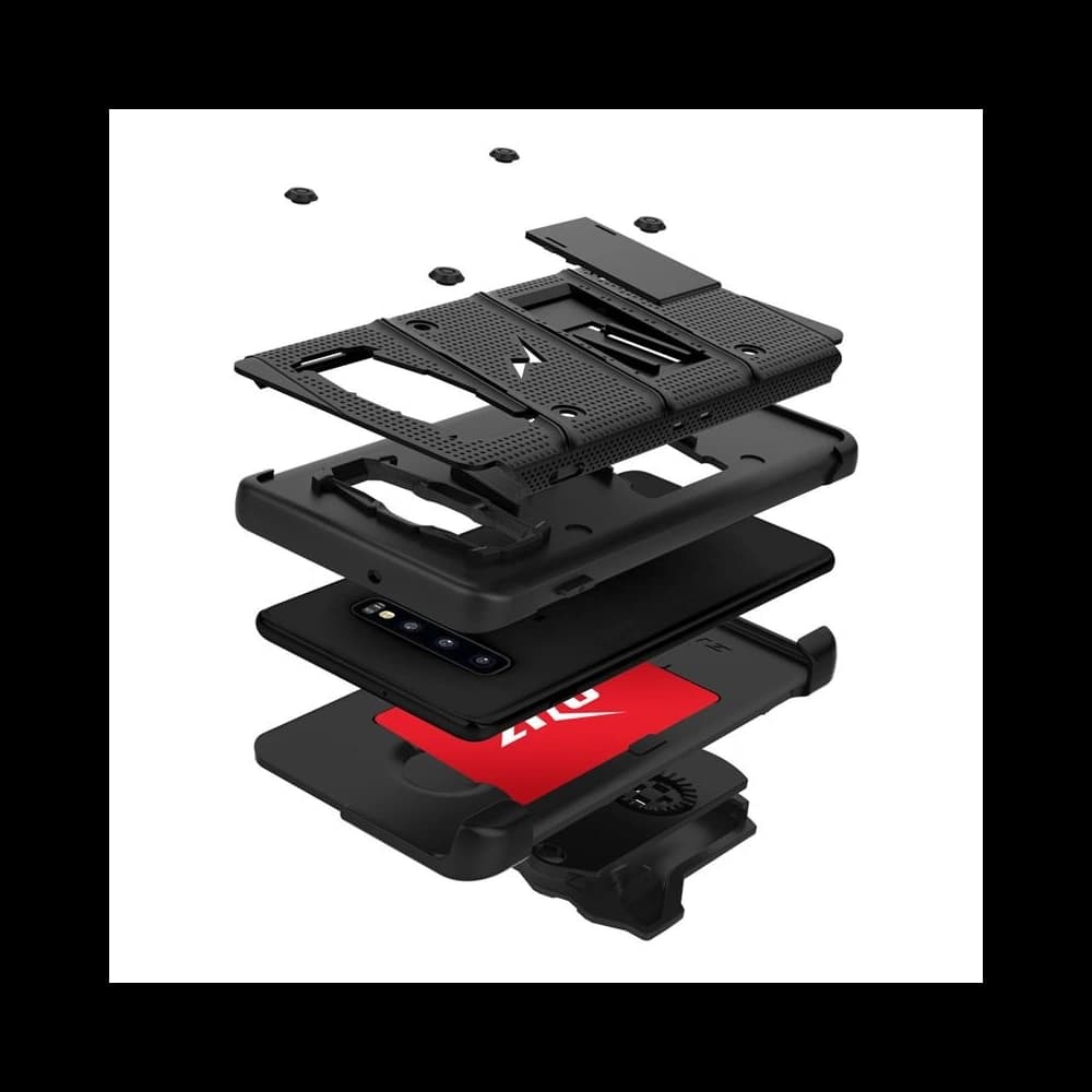 Zizo Bolt Cover - Case for Samsung Galaxy S10+ & Kickstand and Holster (Black/Black) - 3