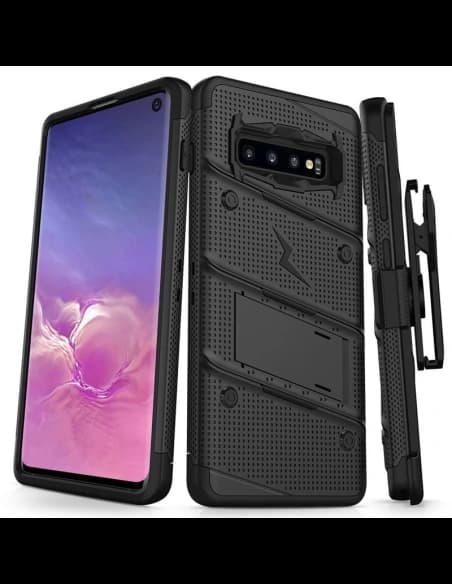 Pancéřové etui Zizo Bolt Cover Samsung Galaxy S10 a podstavec & držák na pásek (Černá/Černá)