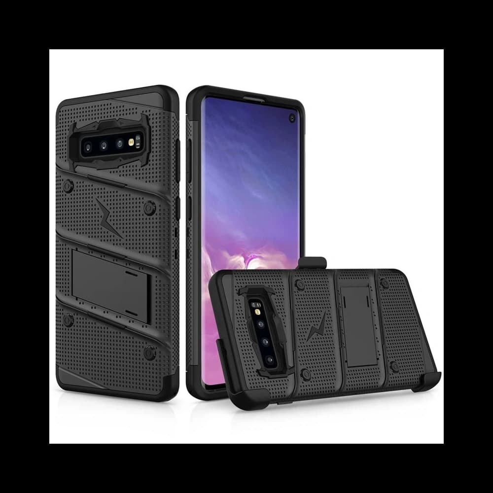 Zizo Bolt Cover - Case for Samsung Galaxy S10 & Kickstand and Holster (Black/Black) - 3