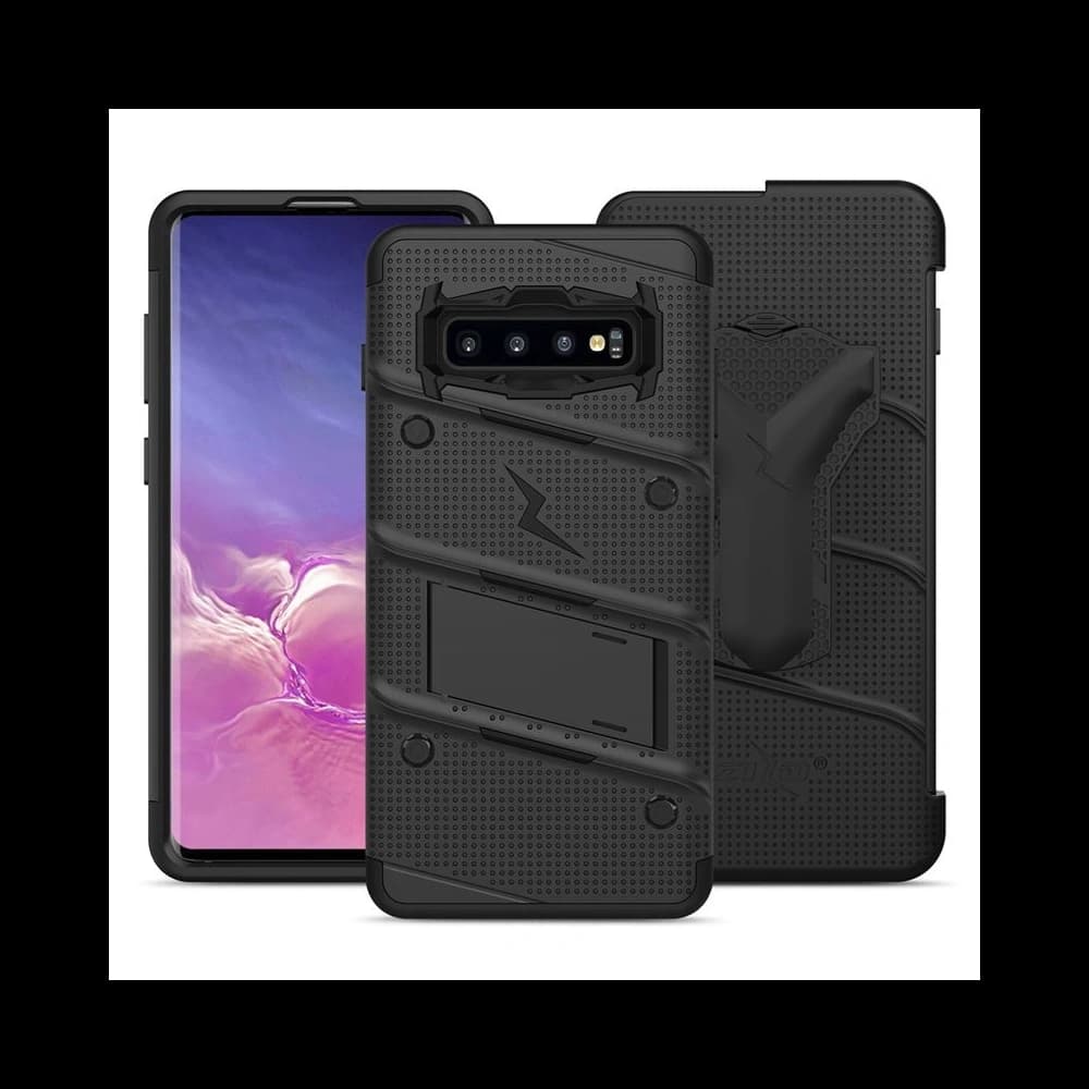 Zizo Bolt Cover - Case for Samsung Galaxy S10 & Kickstand and Holster (Black/Black) - 5